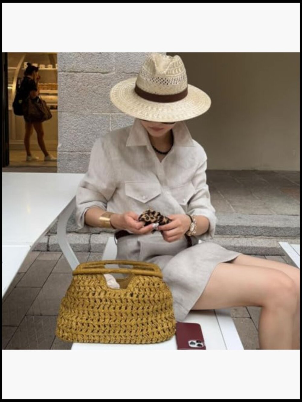 Large Woven Straw Satchel Clutch Bag Summer Beach Vacation Top Handle Handbag - Picture 3 of 7